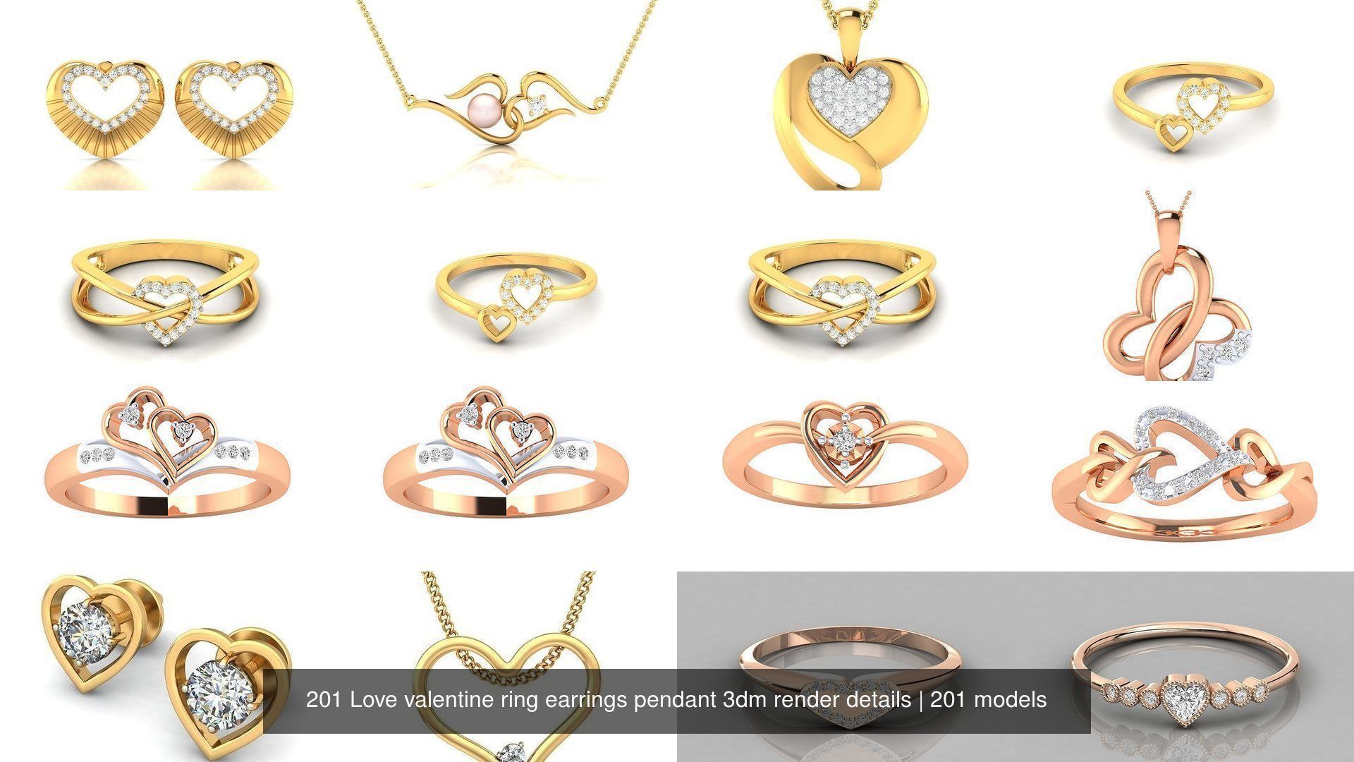 201 Love valentine ring earrings pendant 3dm render details 3D Model Collection_22