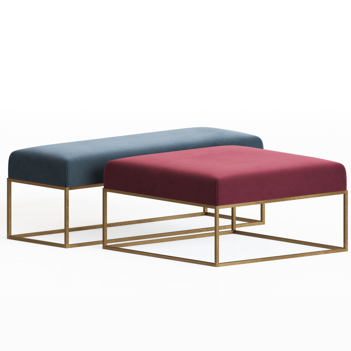 Westelm Box Frame Upholstered Bench and Ottoman 3D model_1