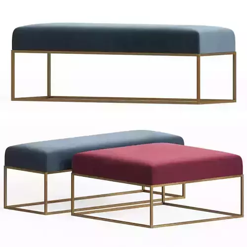 Westelm Box Frame Upholstered Bench and Ottoman