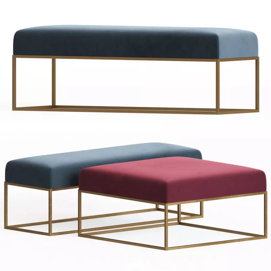 Westelm Box Frame Upholstered Bench and Ottoman 3D model_0