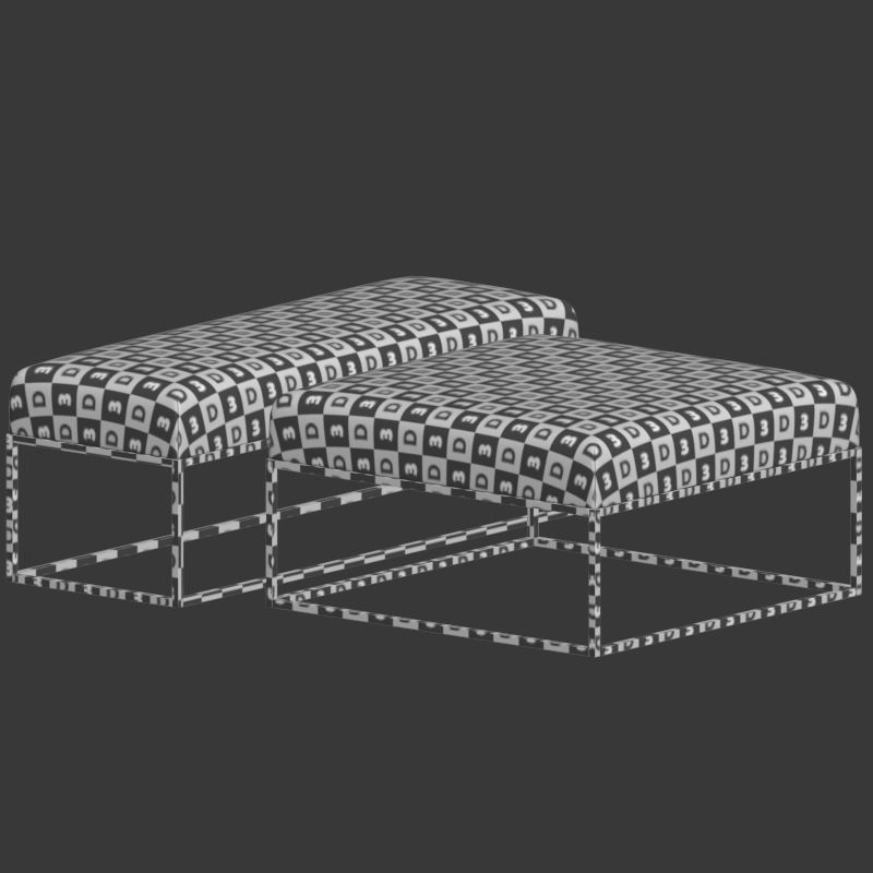 Westelm Box Frame Upholstered Bench and Ottoman 3D model_4