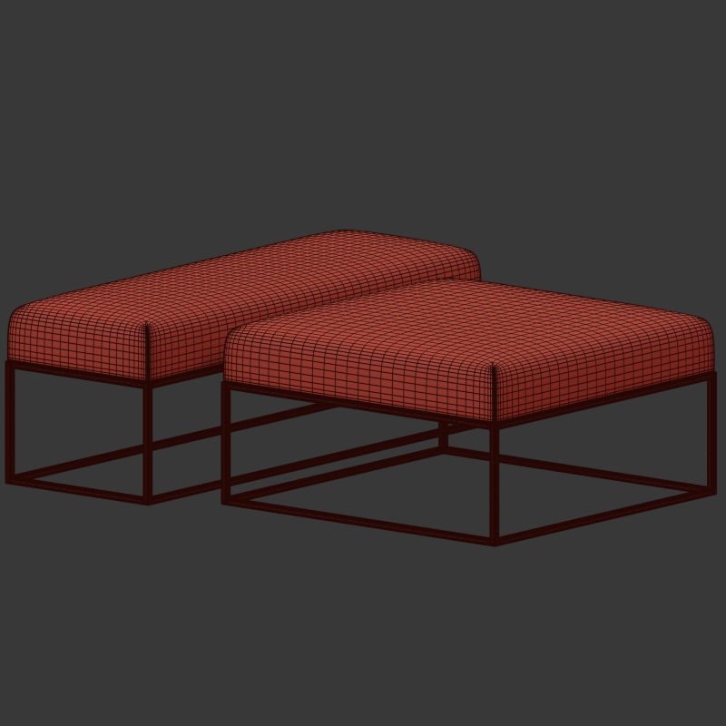 Westelm Box Frame Upholstered Bench and Ottoman 3D model_3