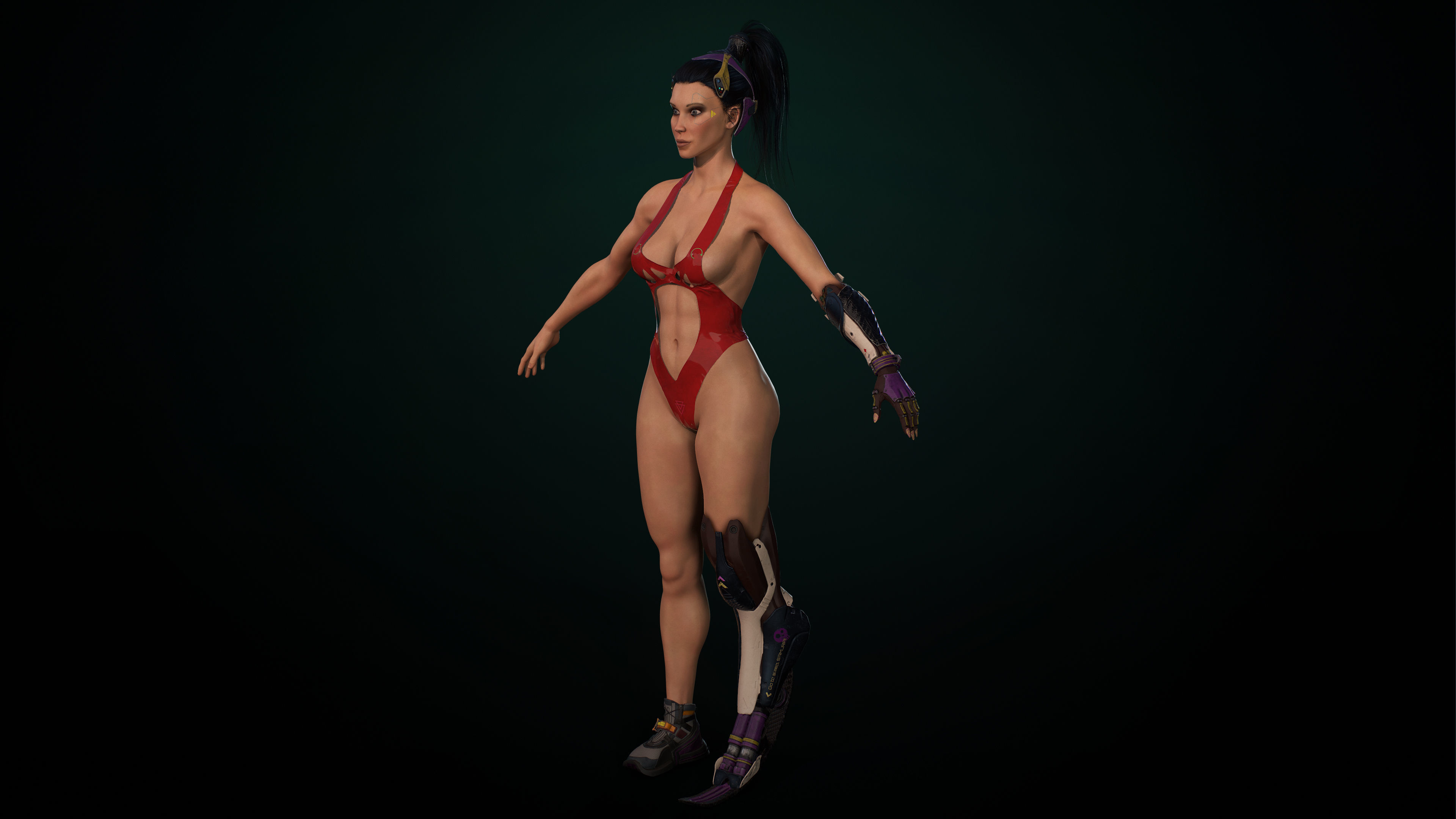 Cyberpunk Girl gameready Low-poly 3D model_6