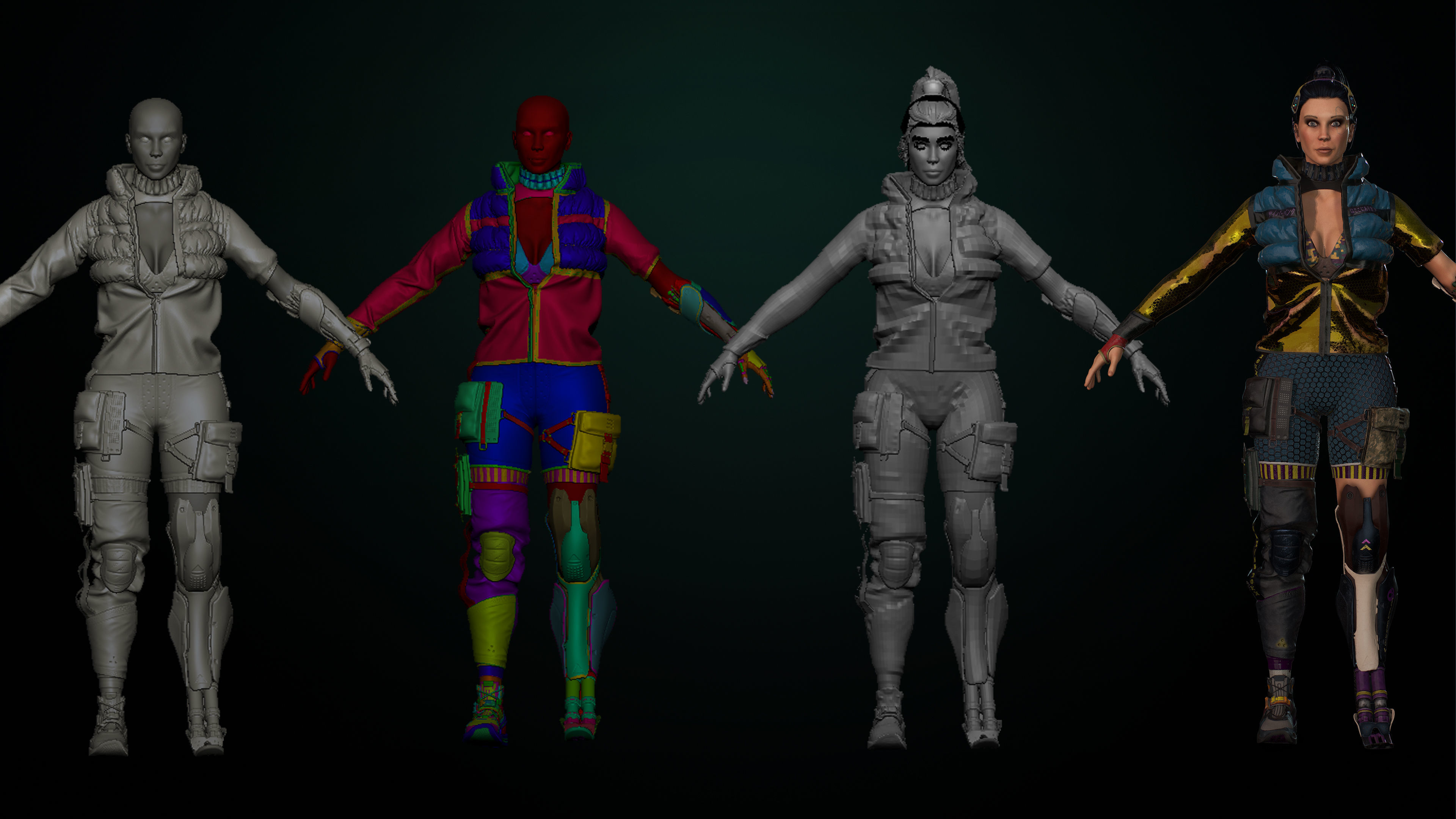 Cyberpunk Girl gameready Low-poly 3D model_12