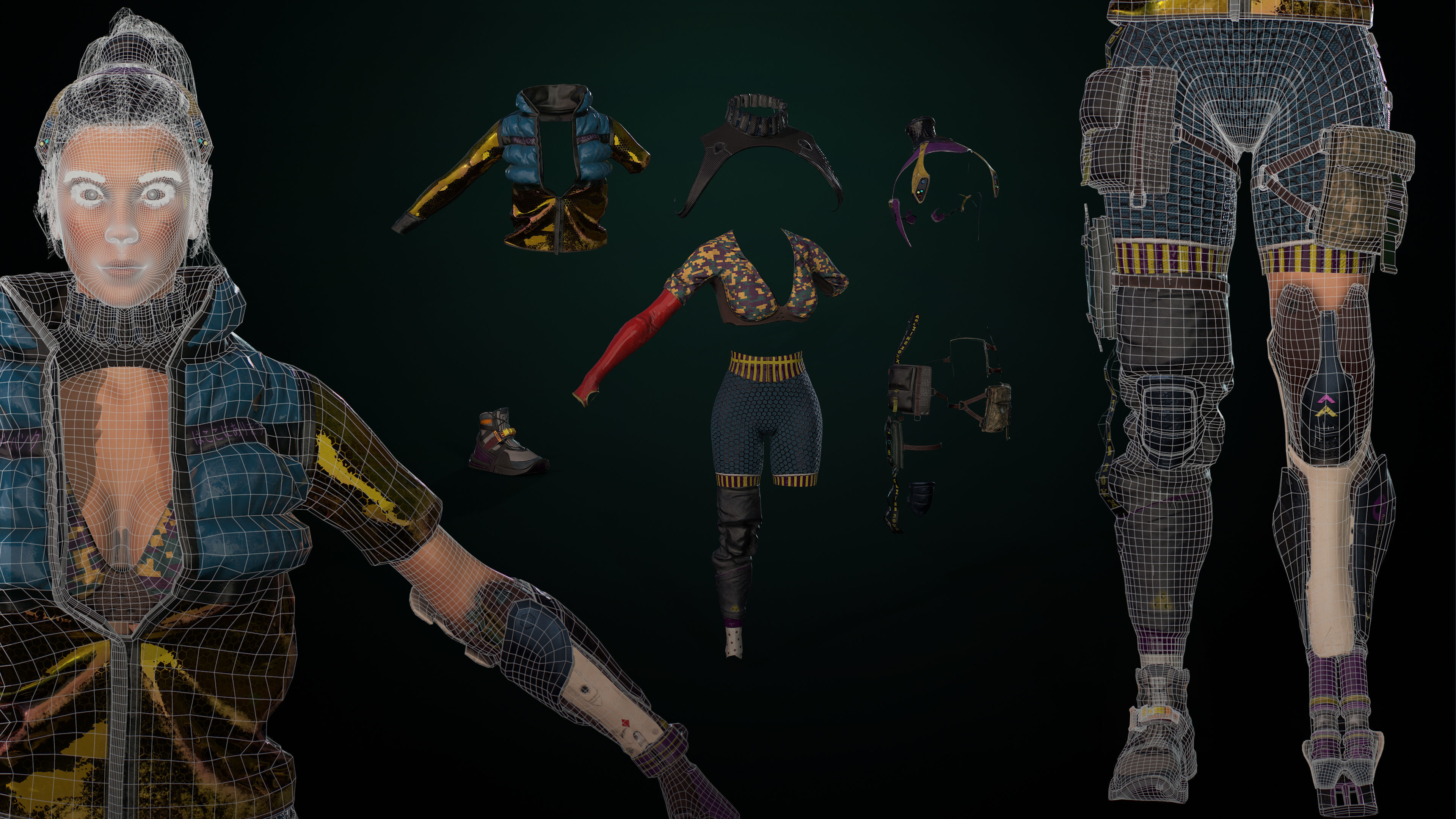 Cyberpunk Girl gameready Low-poly 3D model_10