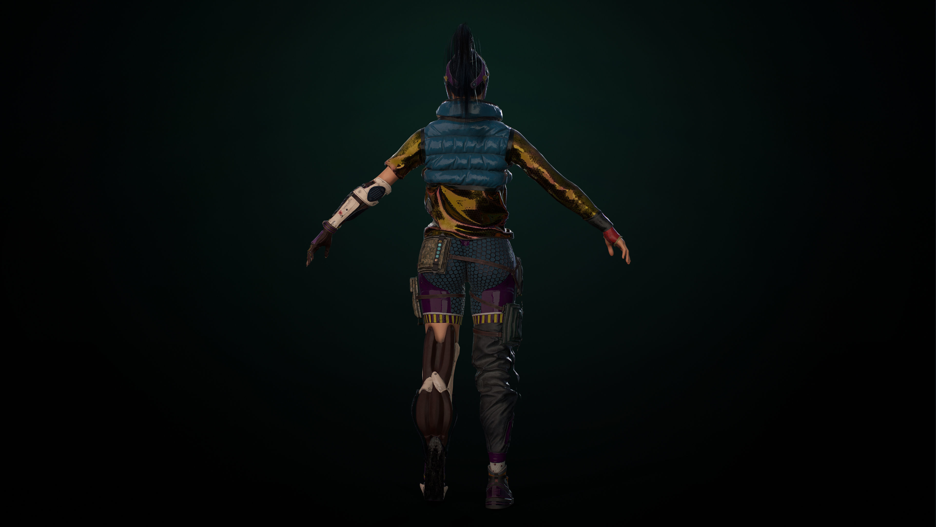 Cyberpunk Girl gameready Low-poly 3D model_4