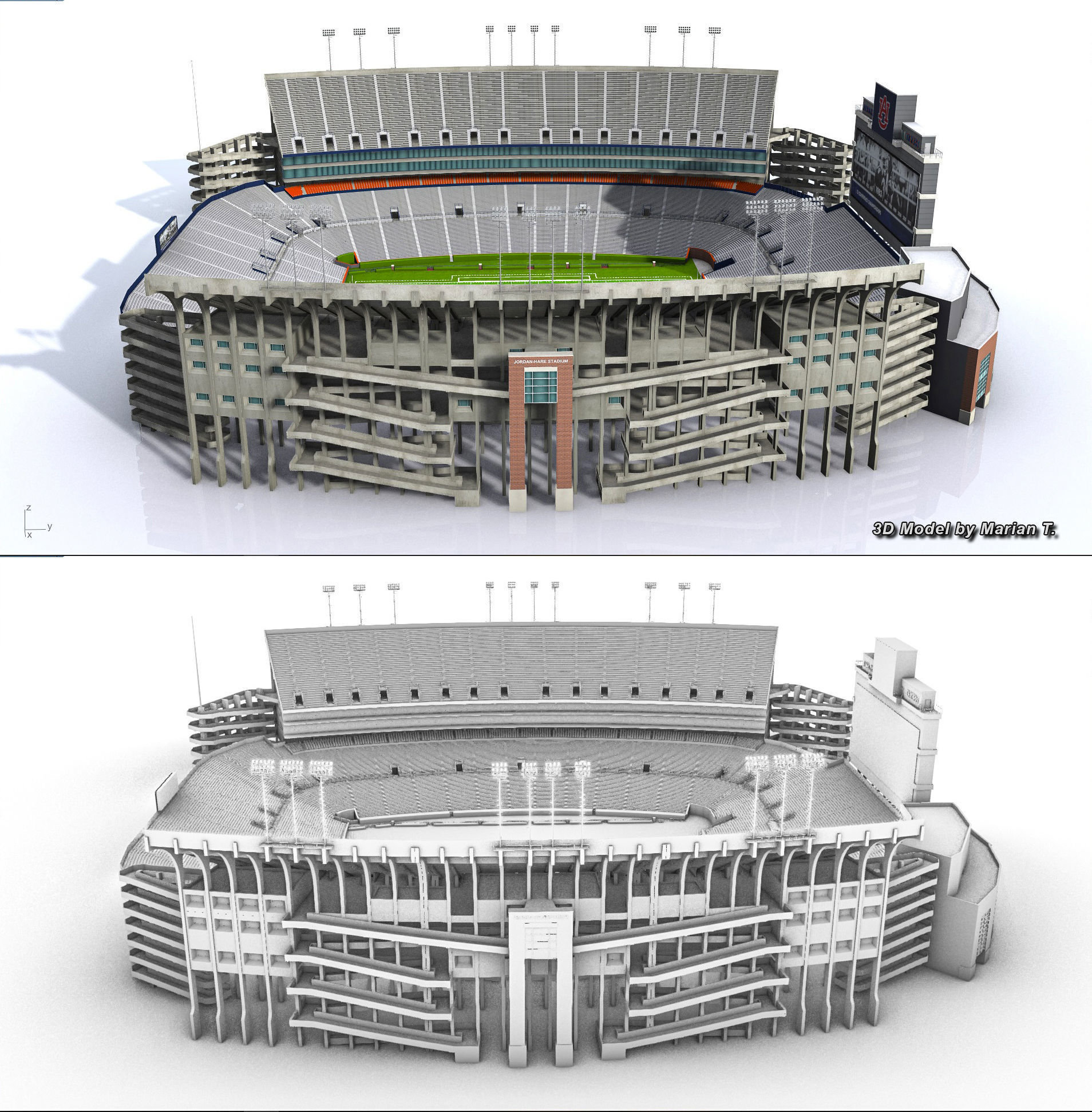 Jordan-Hare Stadium Low-poly 3D model_4