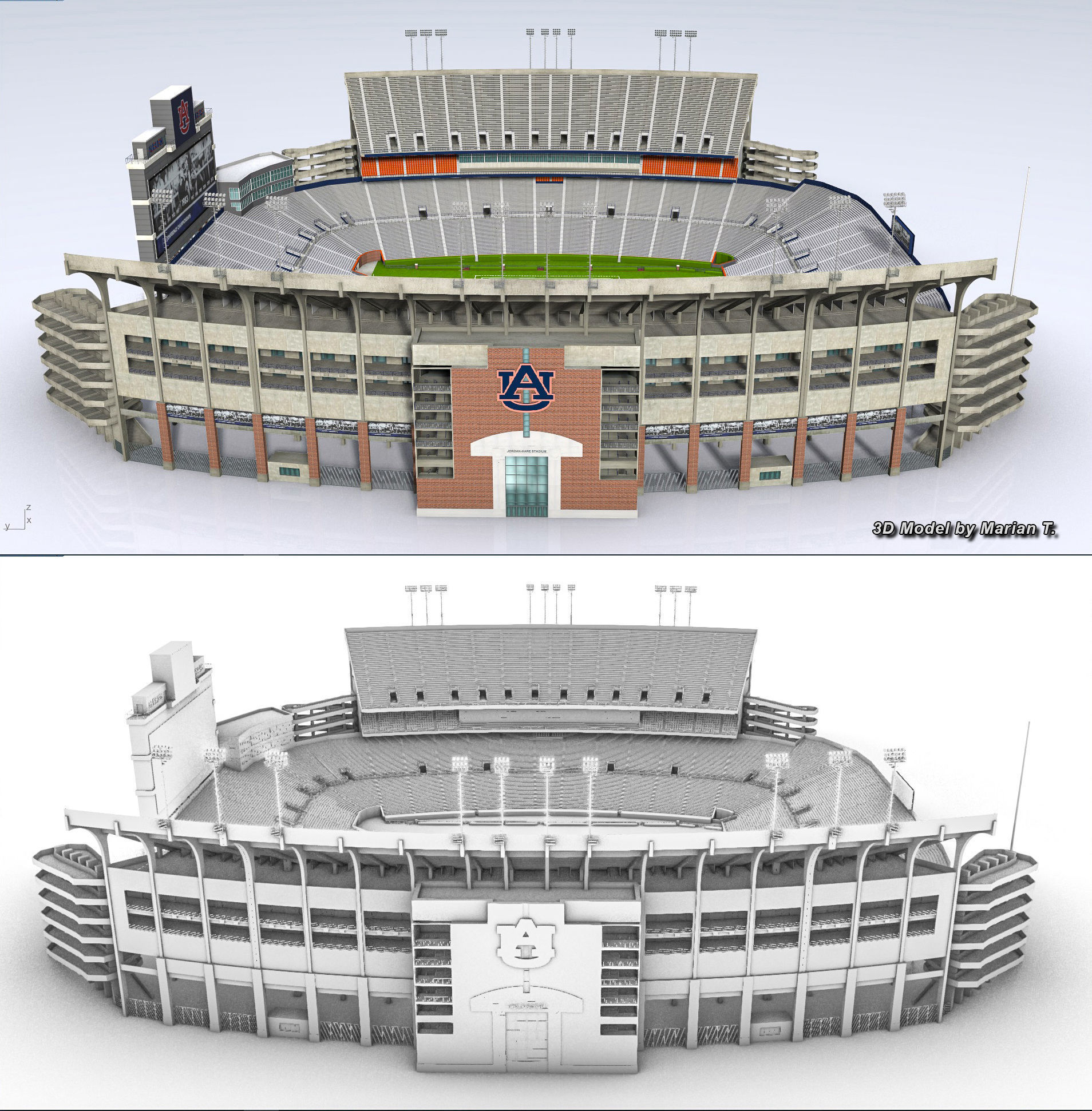 Jordan-Hare Stadium Low-poly 3D model_7