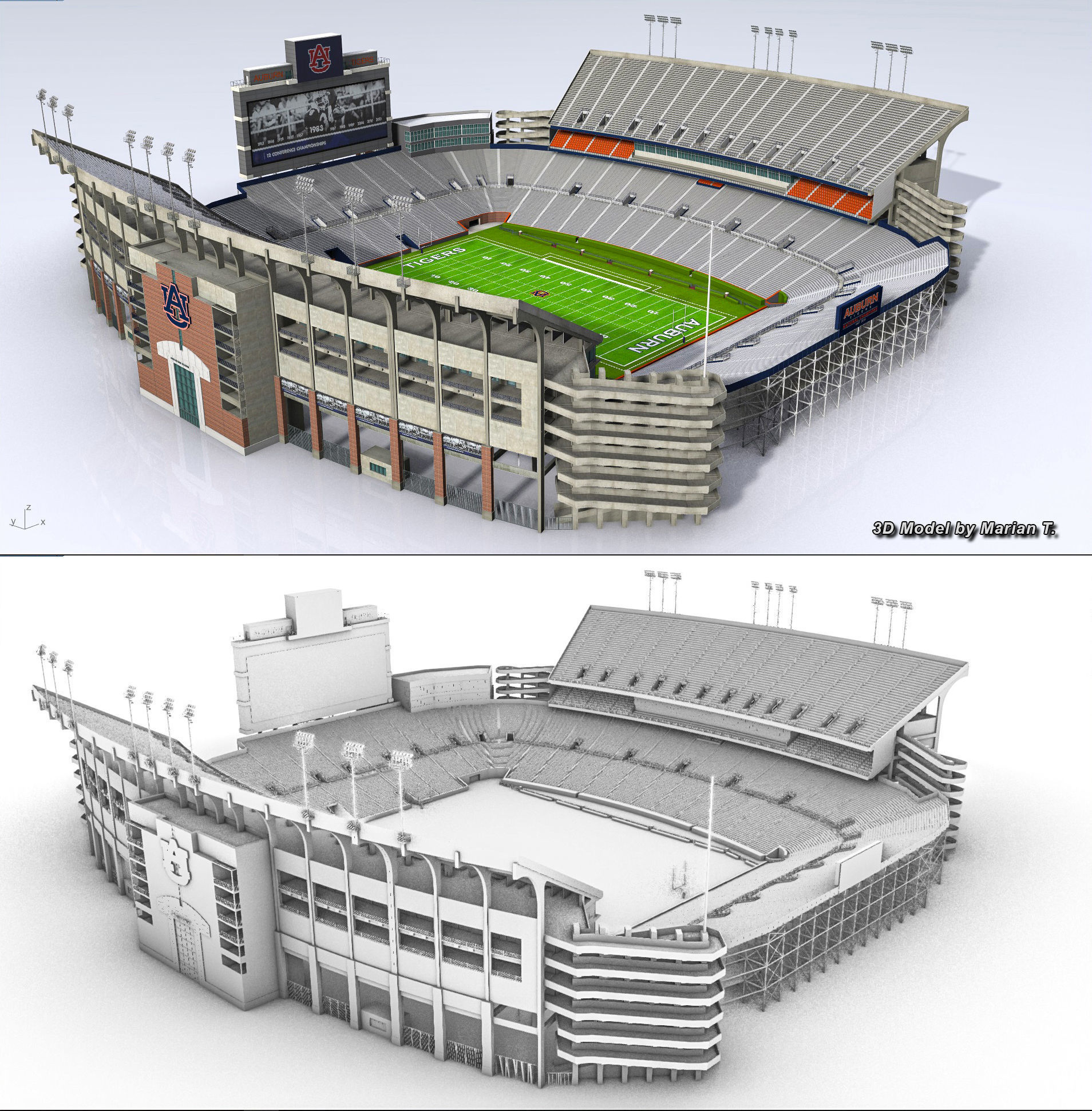 Jordan-Hare Stadium Low-poly 3D model_5