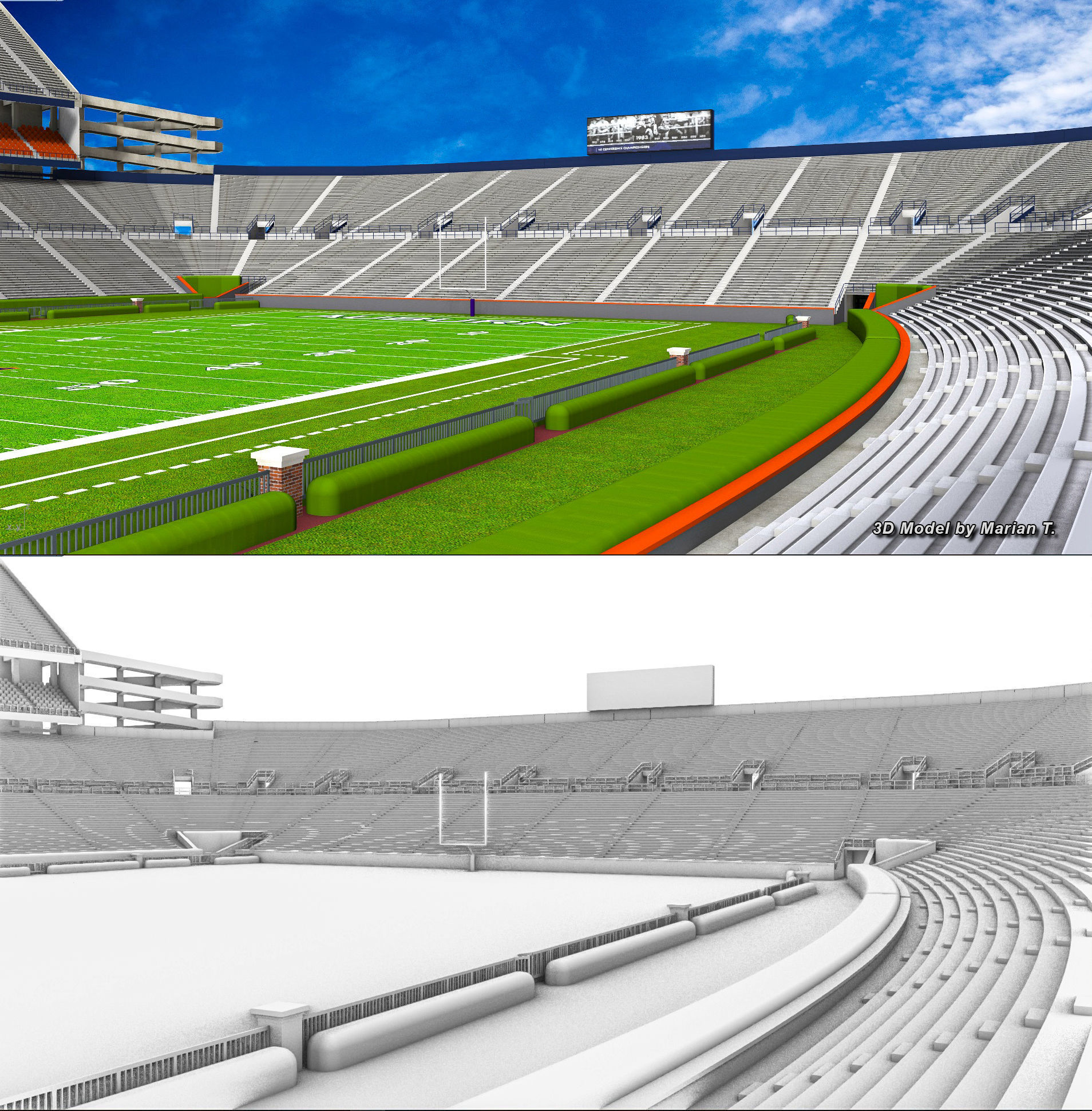Jordan-Hare Stadium Low-poly 3D model_16
