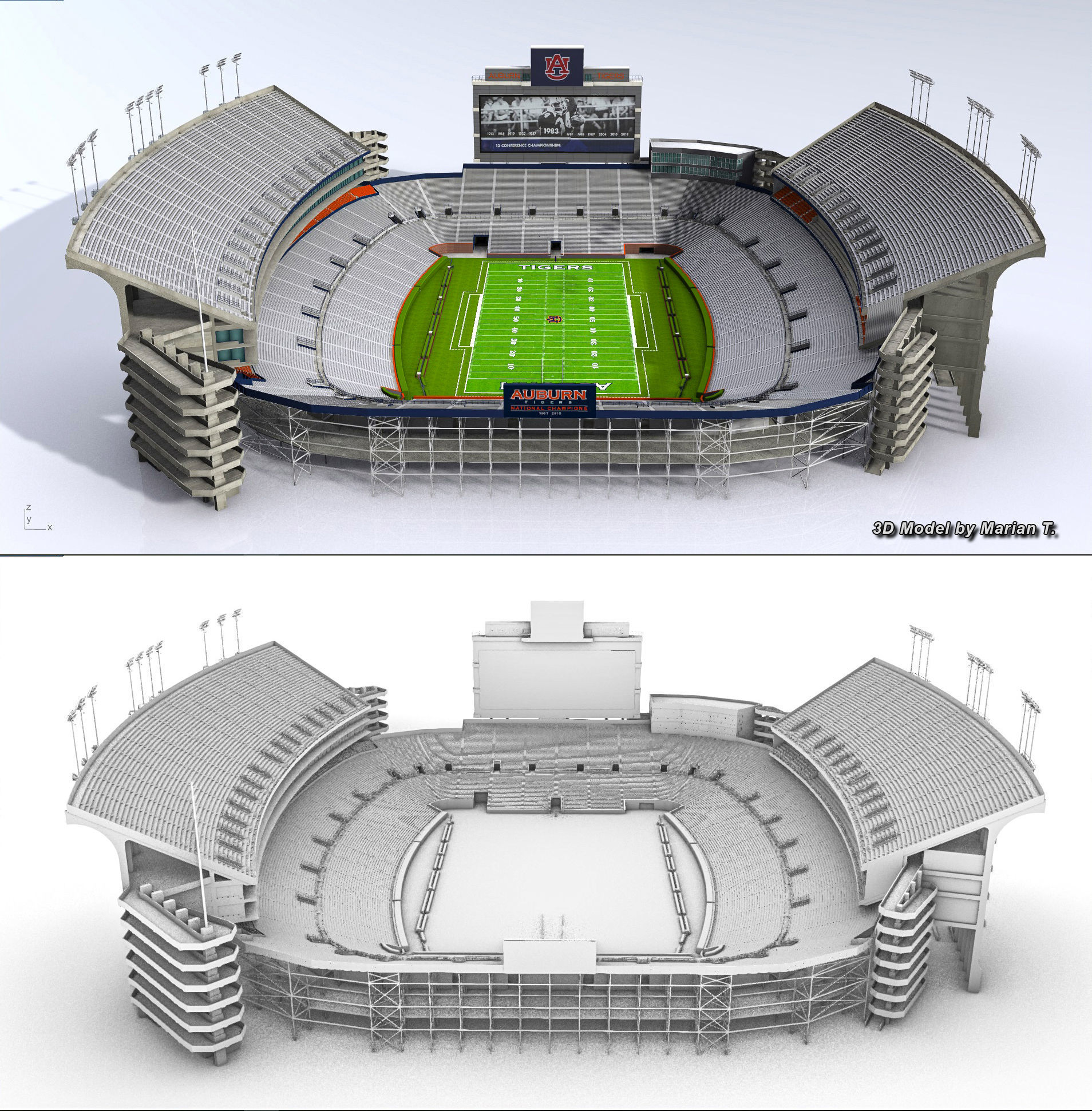 Jordan-Hare Stadium Low-poly 3D model_10