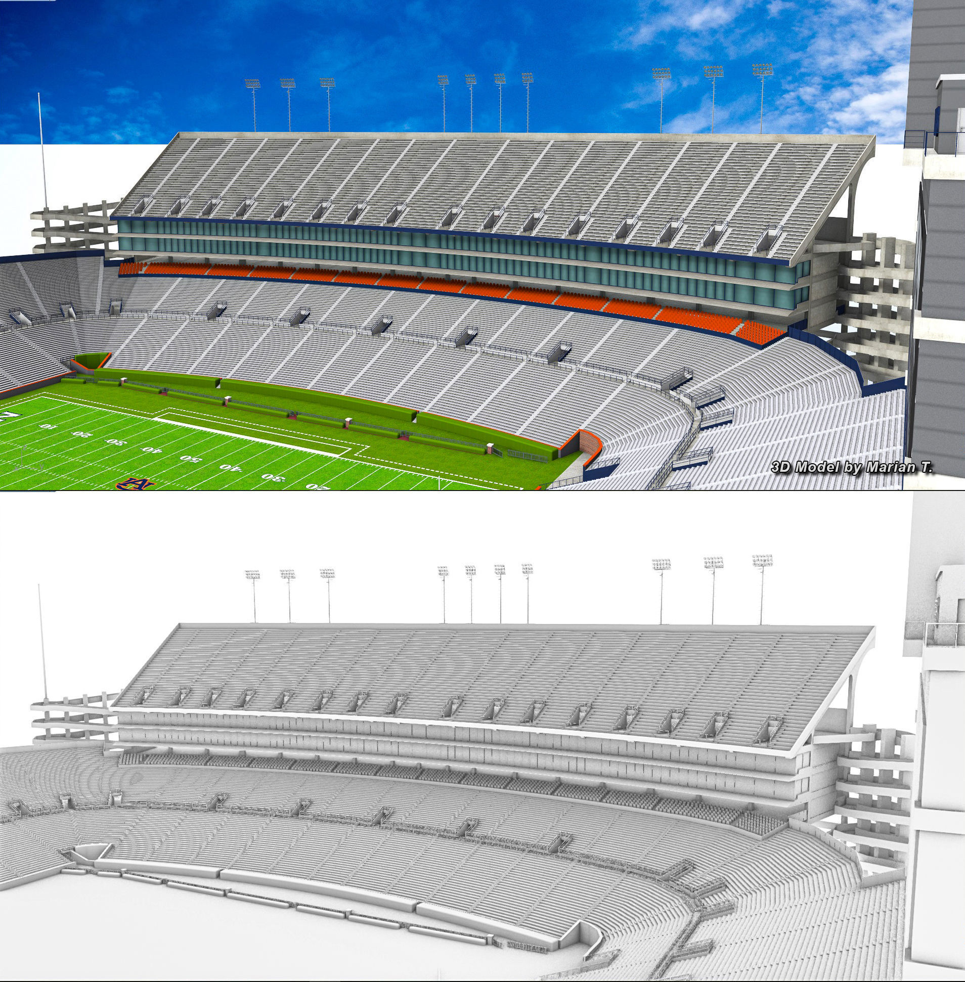 Jordan-Hare Stadium Low-poly 3D model_15