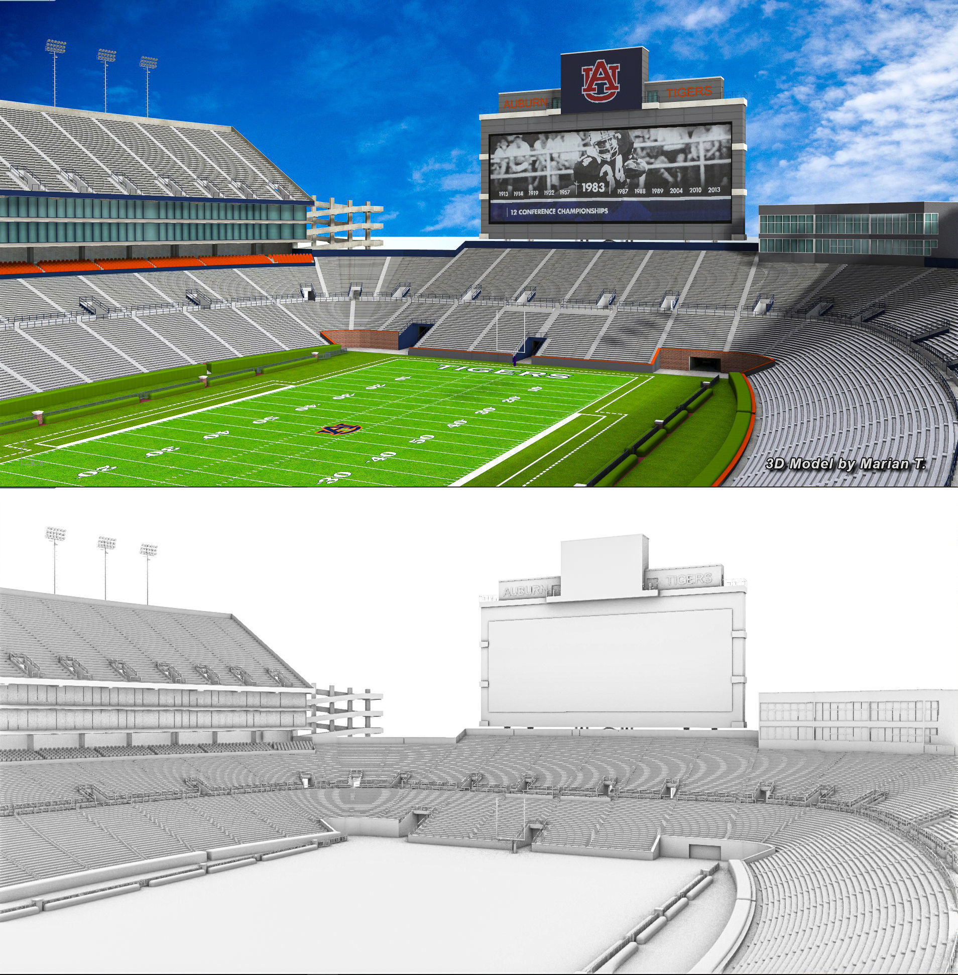 Jordan-Hare Stadium Low-poly 3D model_14