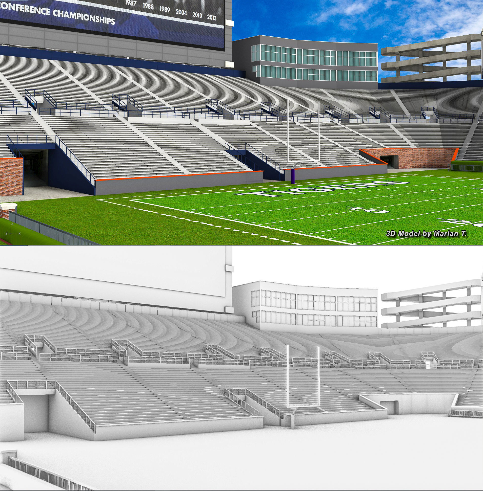 Jordan-Hare Stadium Low-poly 3D model_19