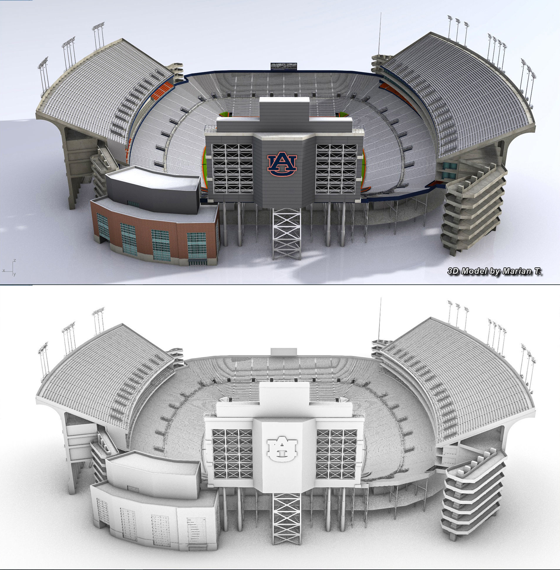 Jordan-Hare Stadium Low-poly 3D model_9