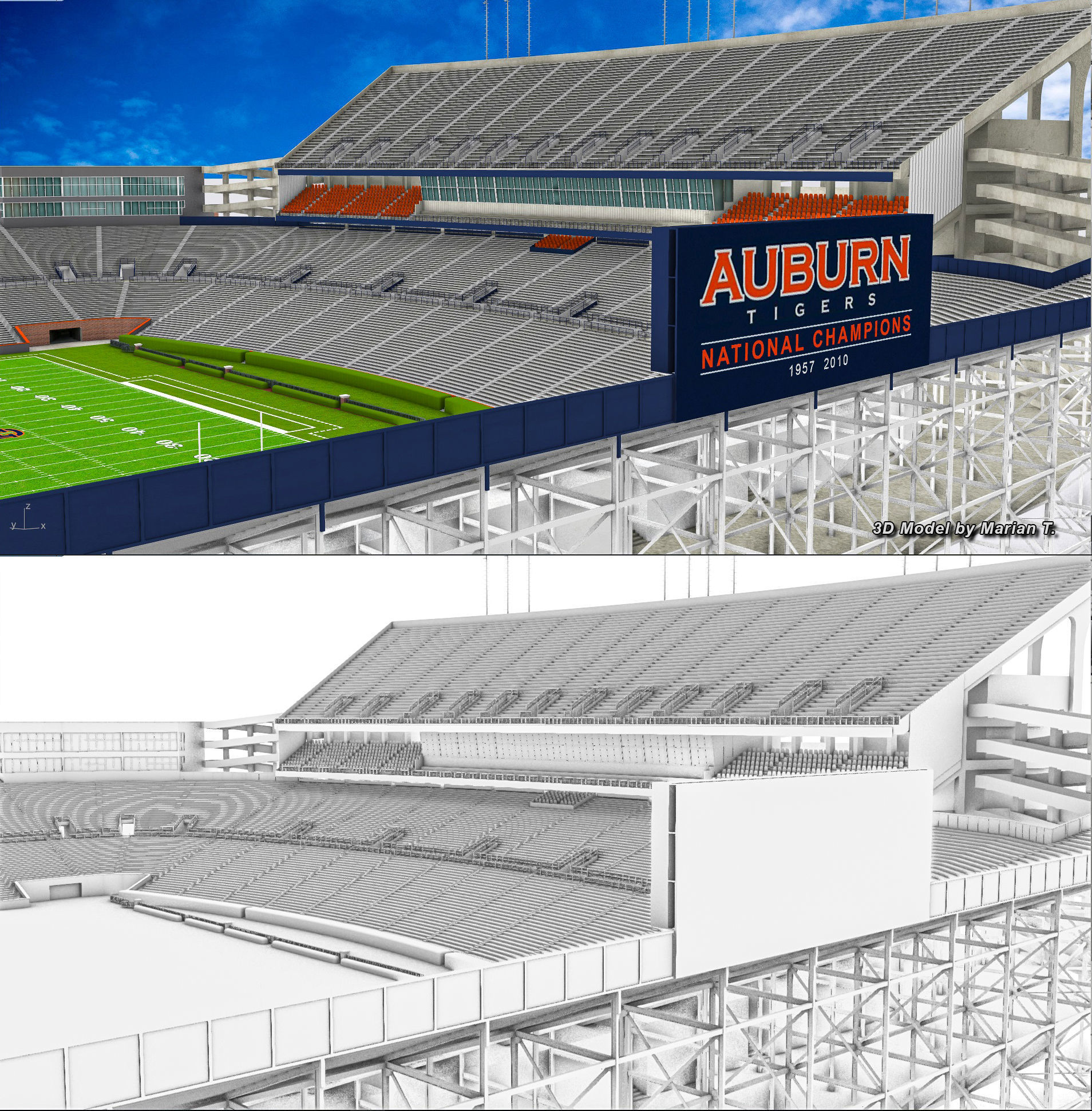 Jordan-Hare Stadium Low-poly 3D model_26