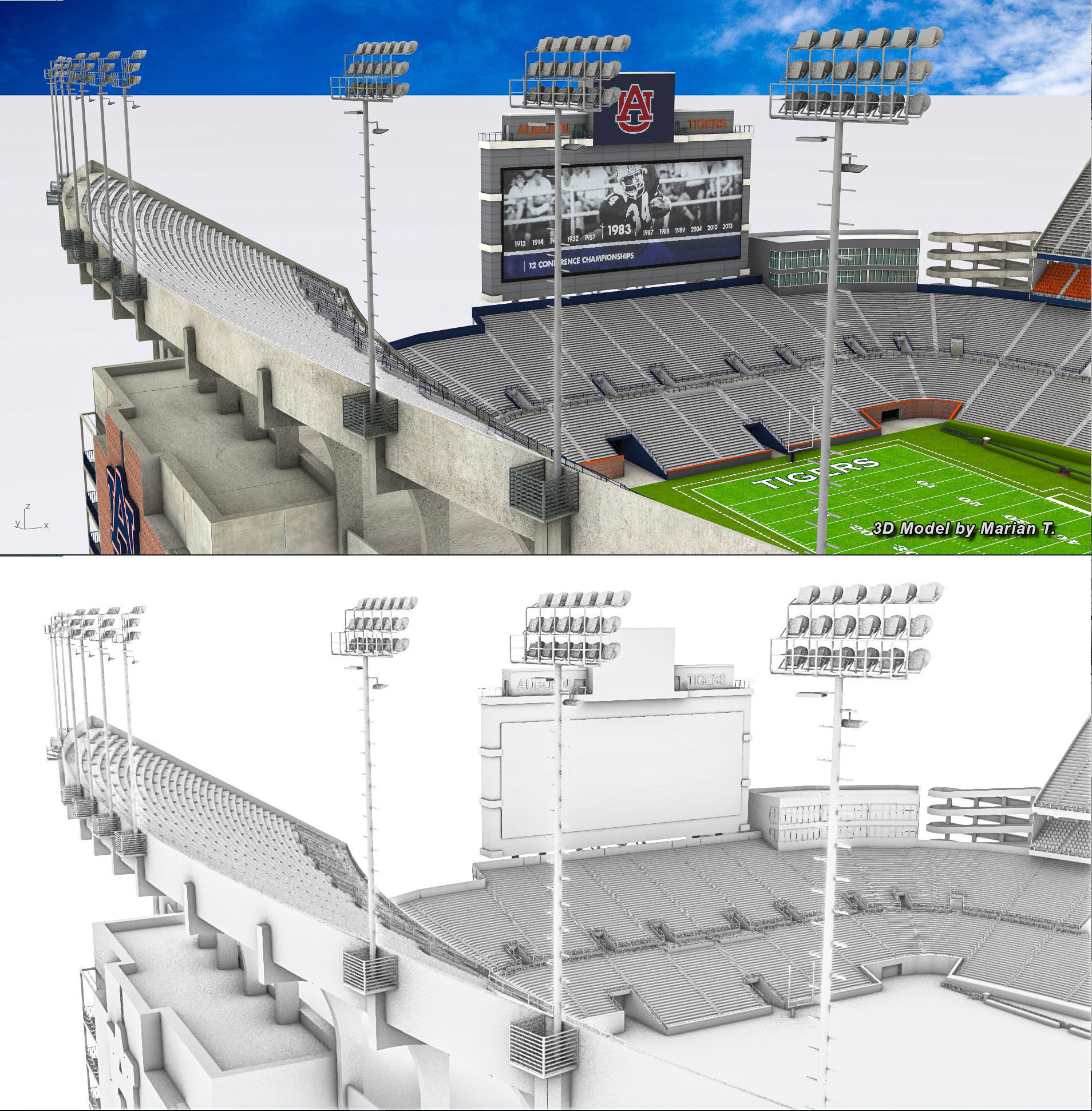 Jordan-Hare Stadium Low-poly 3D model_33