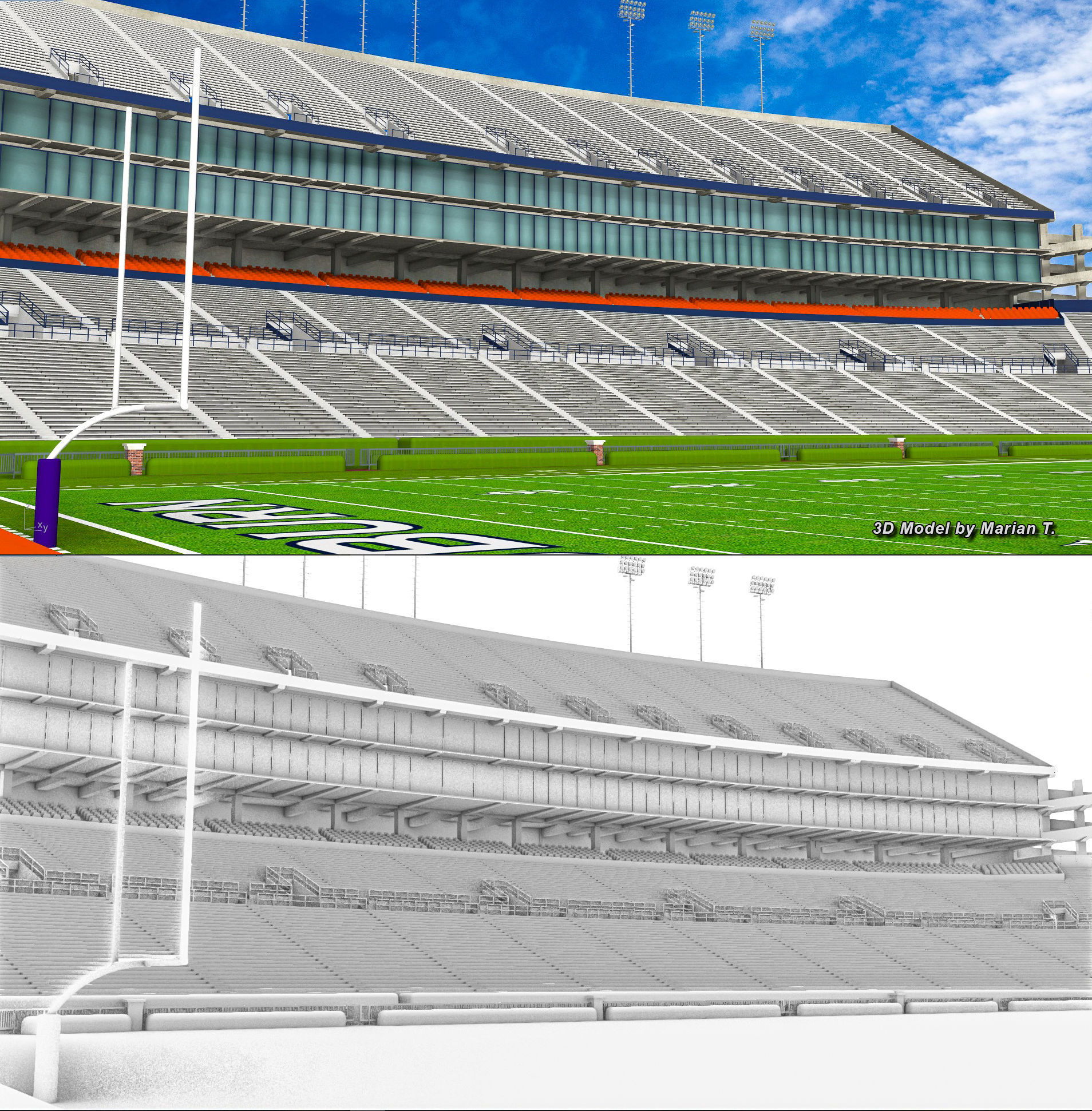 Jordan-Hare Stadium Low-poly 3D model_17