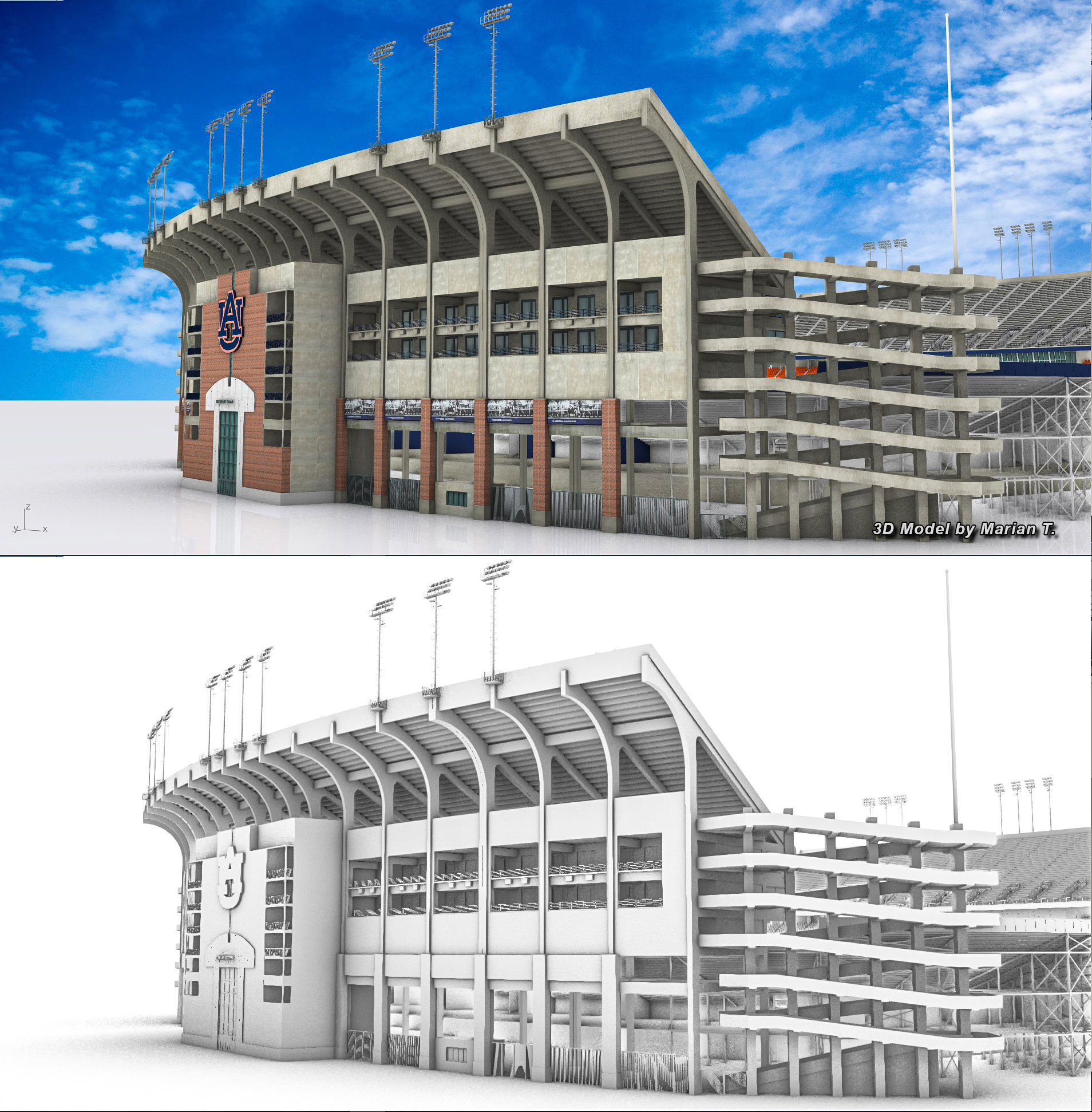 Jordan-Hare Stadium Low-poly 3D model_27