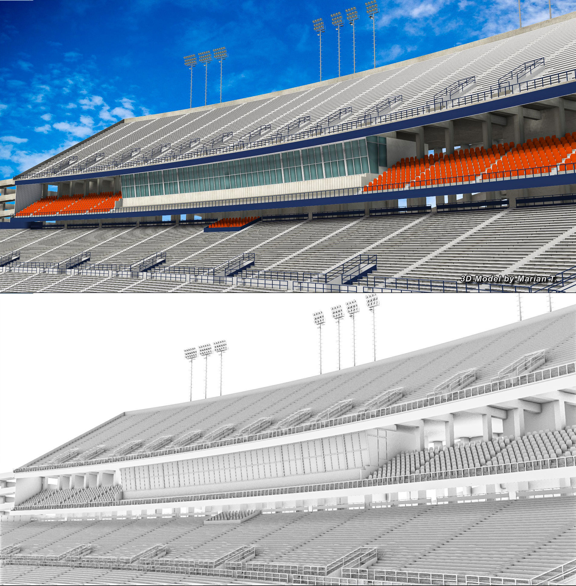 Jordan-Hare Stadium Low-poly 3D model_13