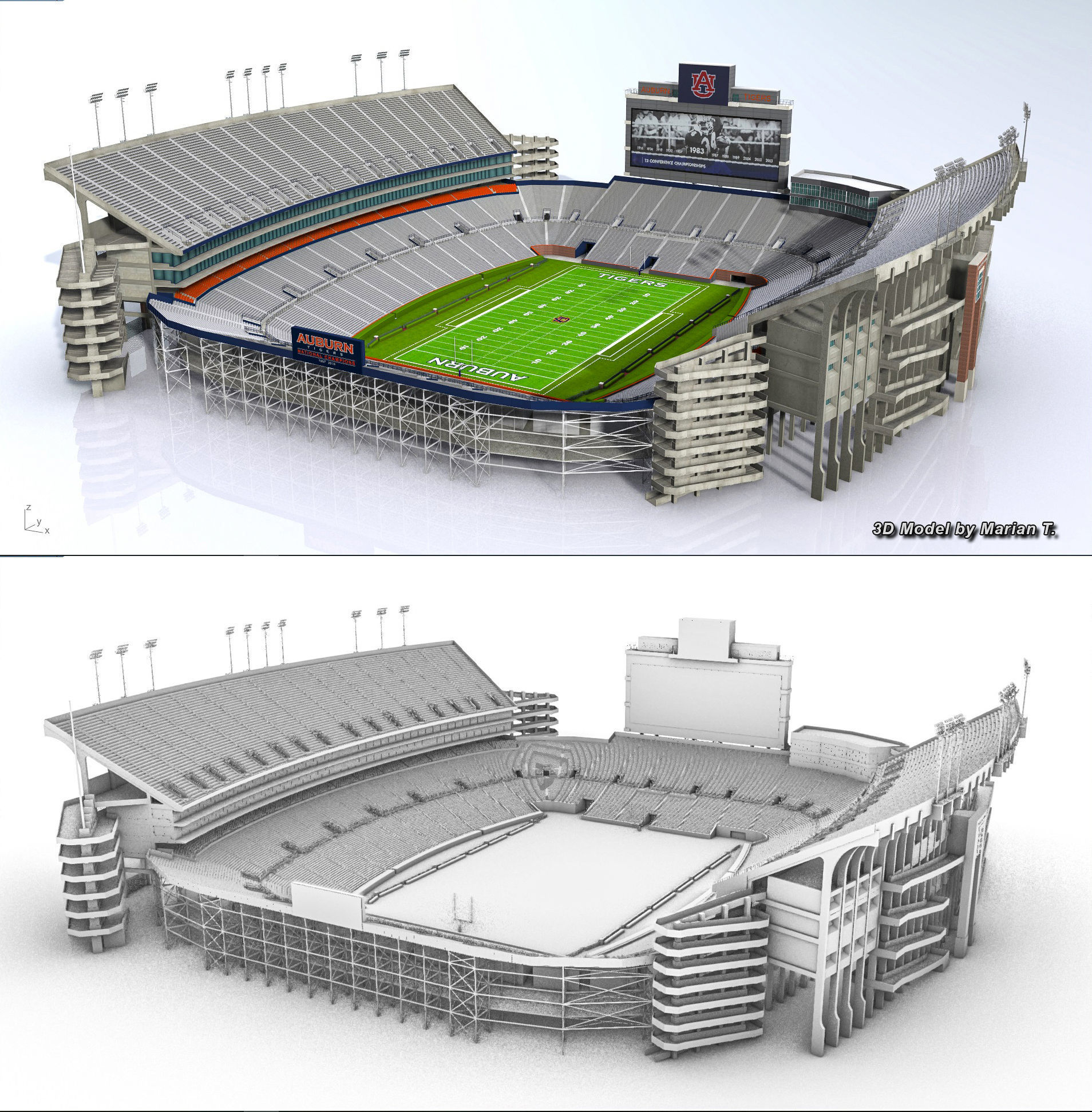 Jordan-Hare Stadium Low-poly 3D model_11