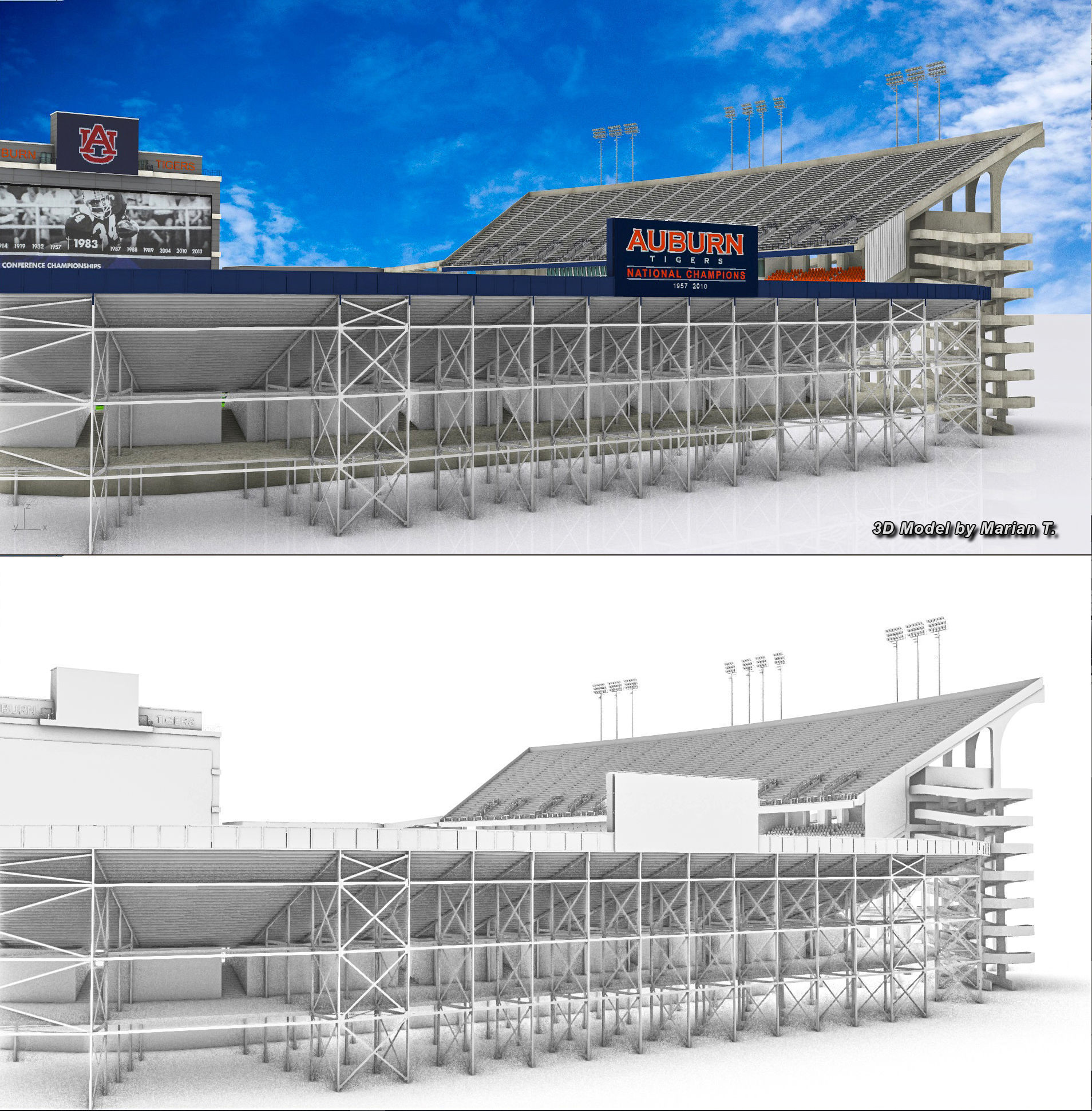 Jordan-Hare Stadium Low-poly 3D model_25