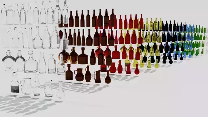 Bottle collection glass bottles in row