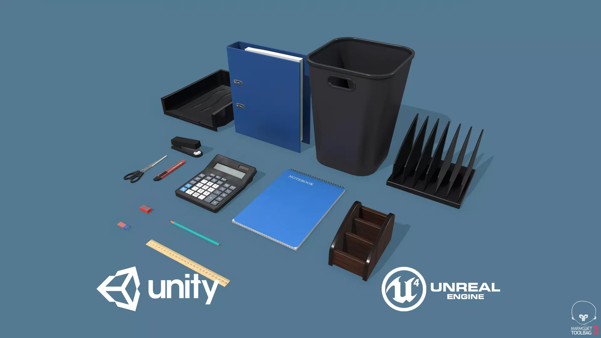 Office Supplies Low-poly 3D model_0