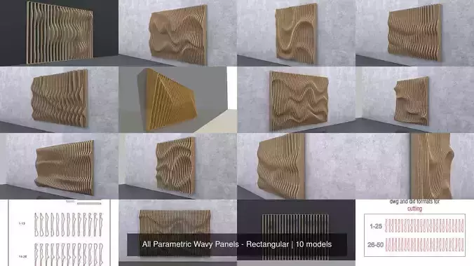 All Parametric Wavy Panels - Rectangular 3D Model Collection