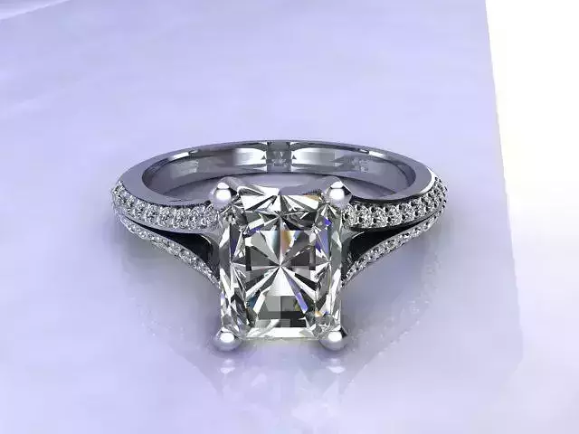 Emerald Cut Diamond Split Diamond Engagement Ring