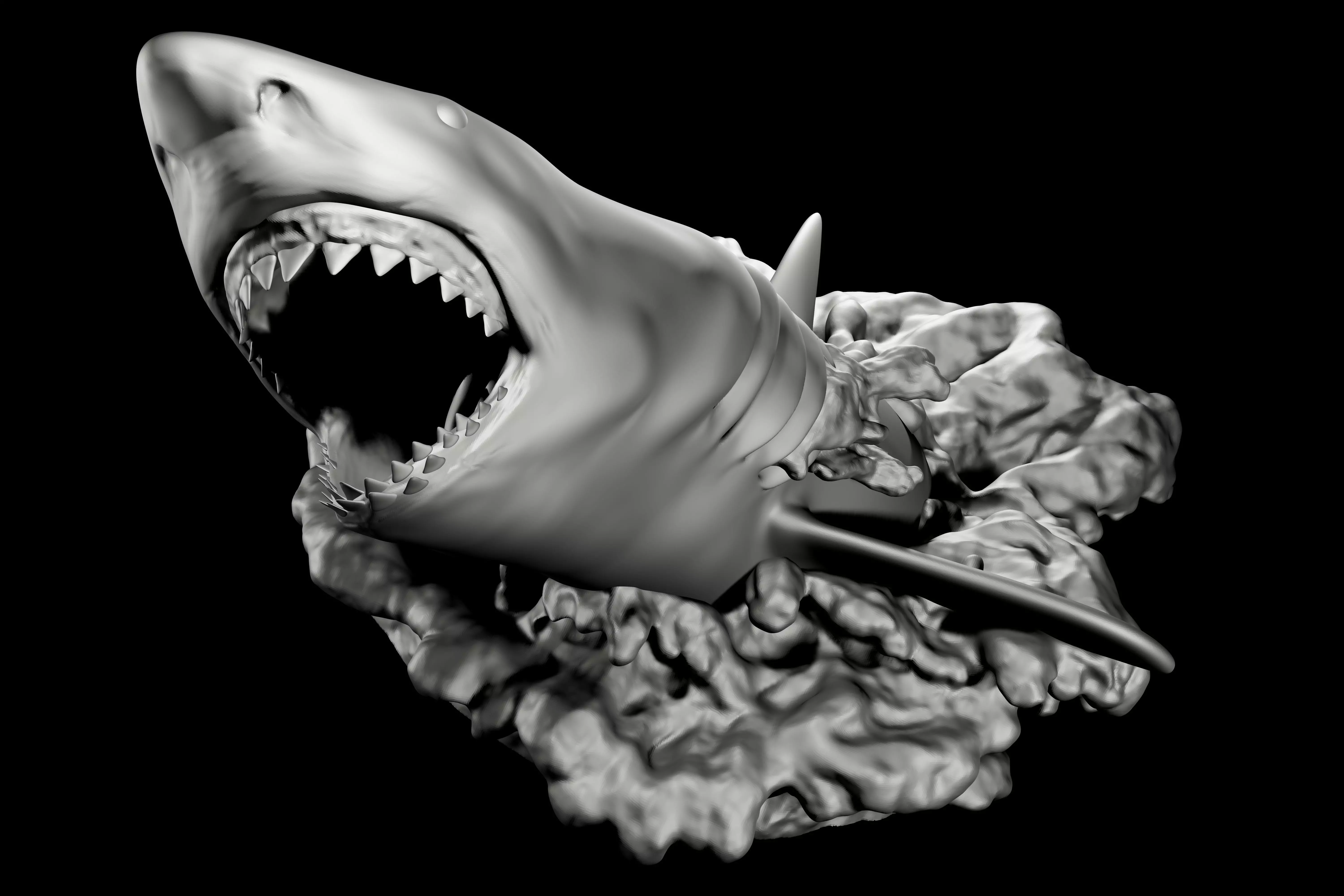 White shark Breaching for 3d printing 3D print model
