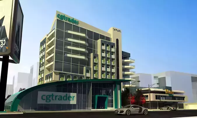 office building exterior with customer hall 3D model