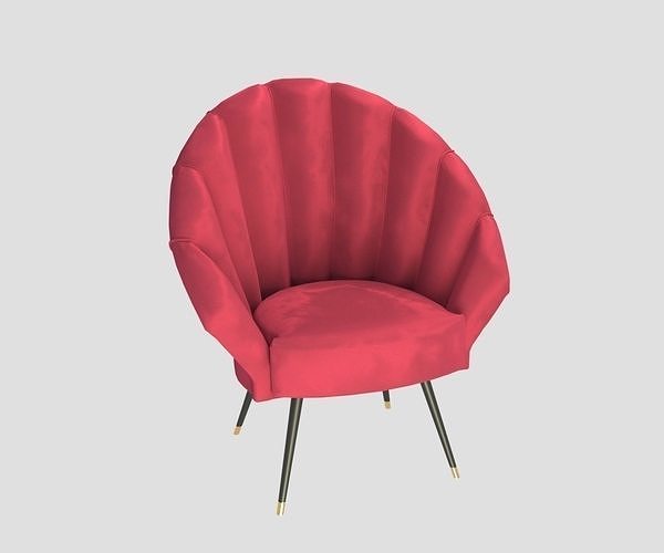 Velvet Red Scalloped Armchair 3D model