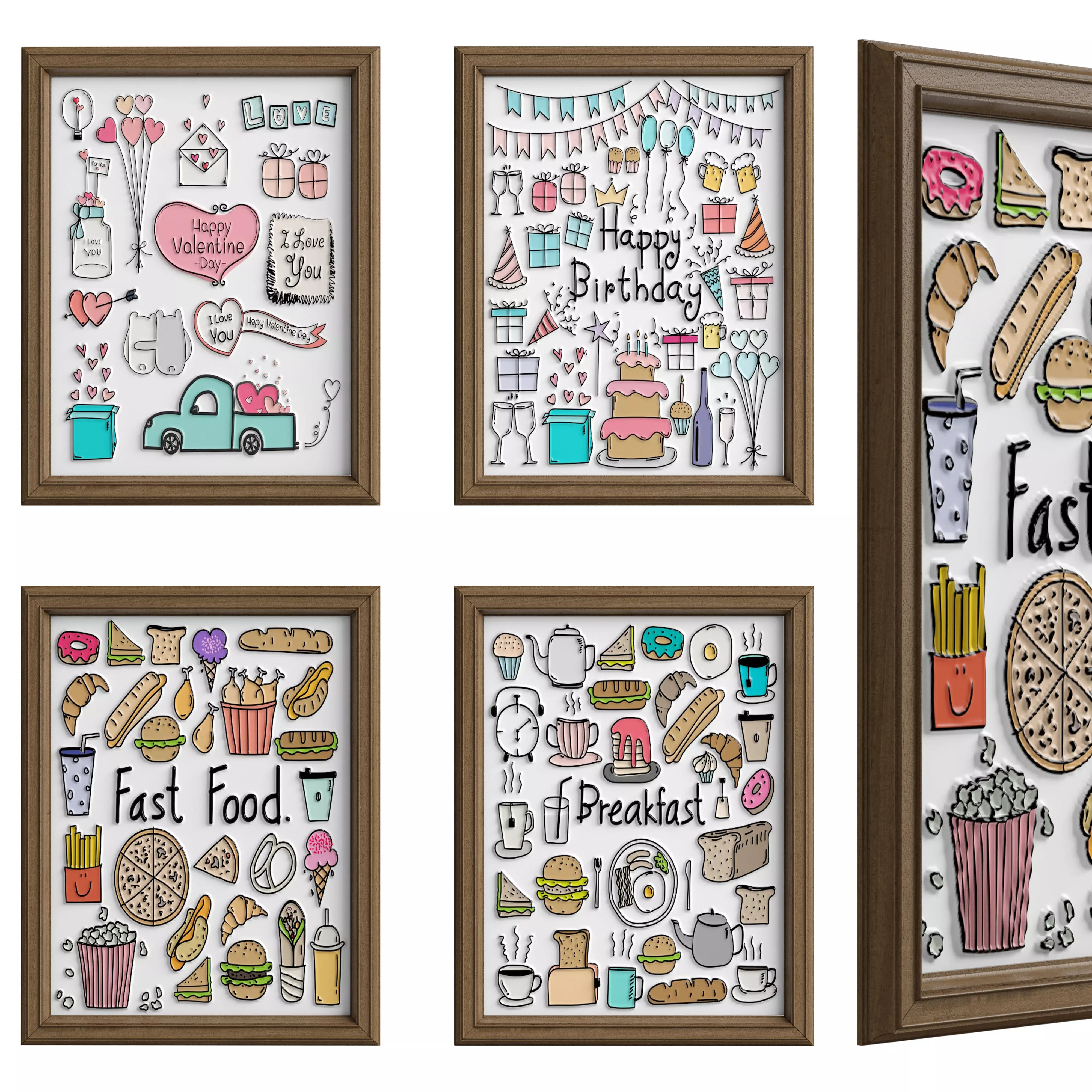 Frame 1 fast food framed art set 3D model_0