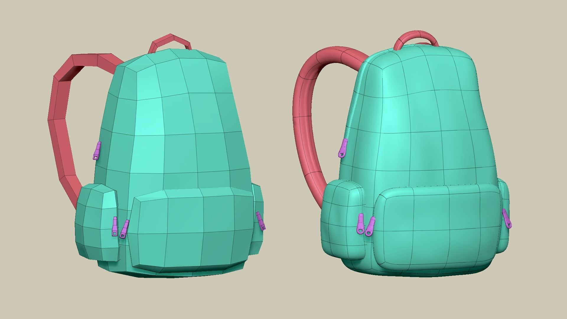 Wine Color Backpack - Character Costume Free low-poly 3D model_9