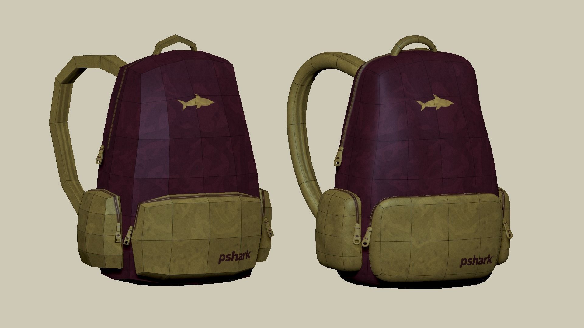 Wine Color Backpack - Character Costume Free low-poly 3D model_10