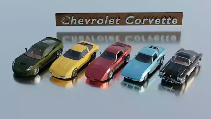 Chevrolet Corvette generations - lowpoly set x 5 Low-poly 3D model