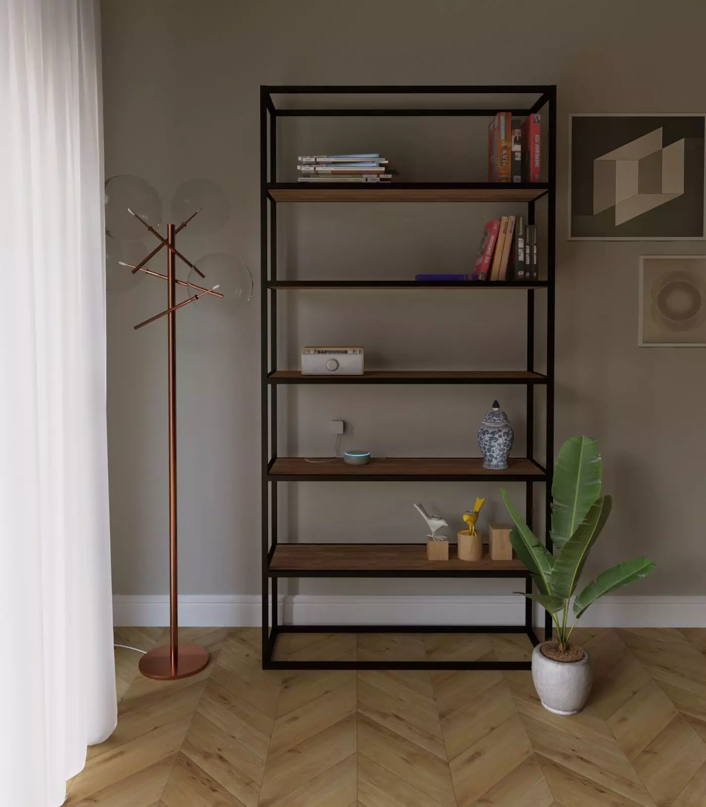 Bookshelf Loft Industrial furniture Corona Scene 3D model_0