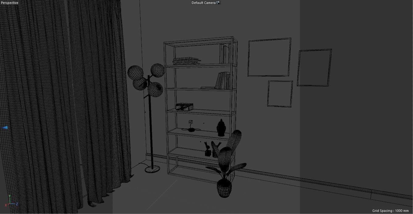 Bookshelf Loft Industrial furniture Corona Scene 3D model_2