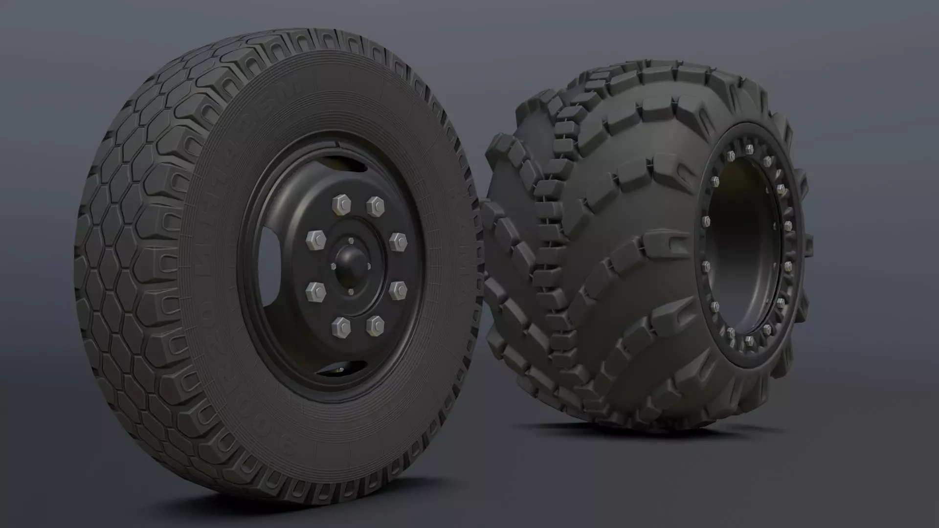 Complete set of wheels for Zil-130 truck Free low-poly 3D model_0