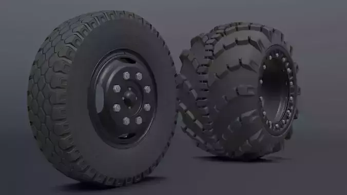 Complete set of wheels for Zil-130 truck Free low-poly 3D model