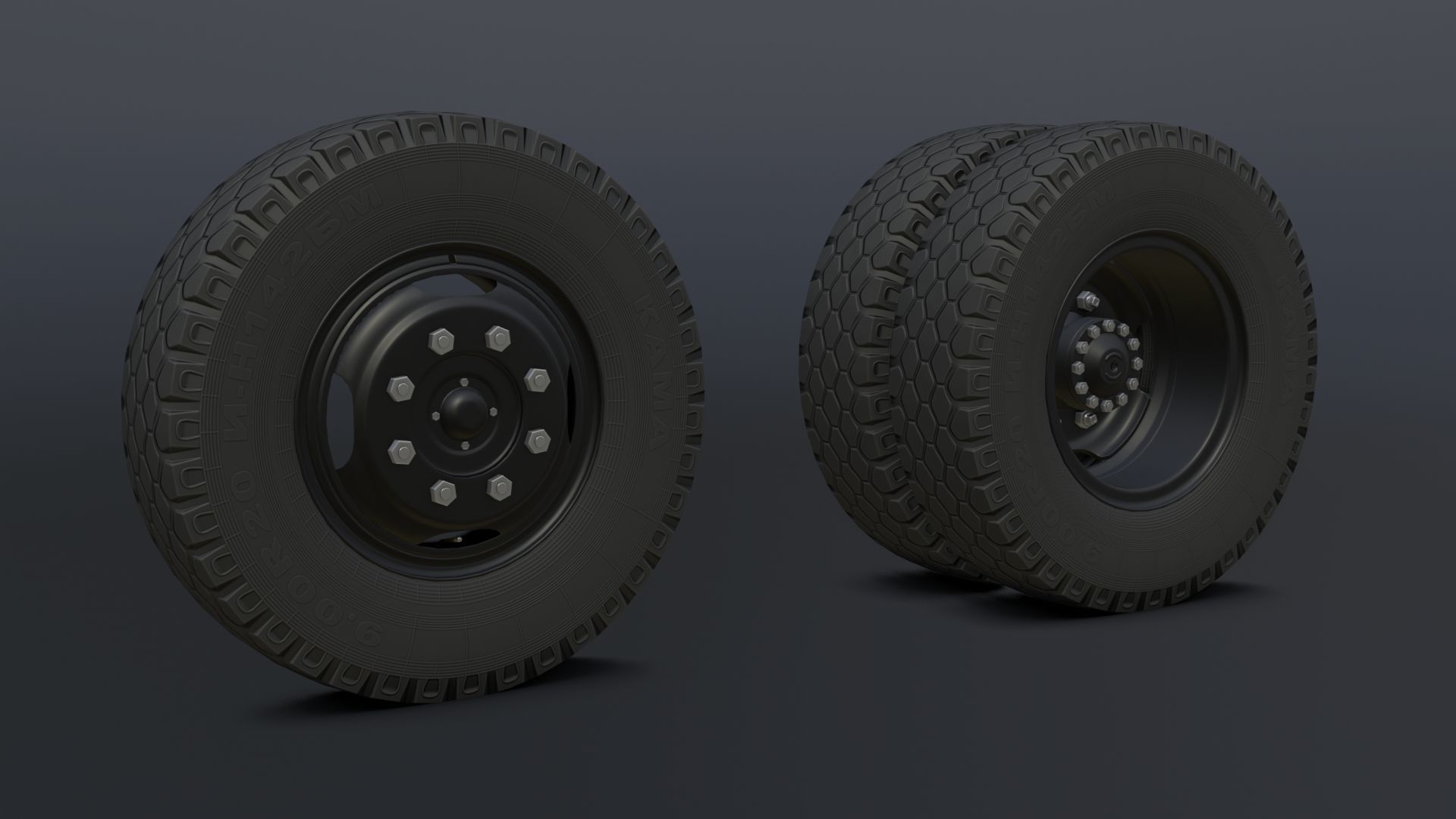 Complete set of wheels for Zil-130 truck Free low-poly 3D model_1