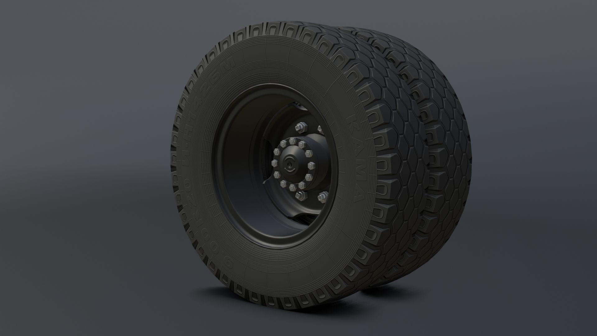 Complete set of wheels for Zil-130 truck Free low-poly 3D model_3