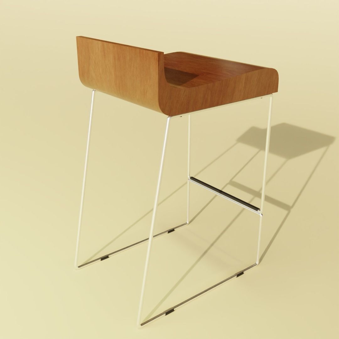 Industrial Bar Stool Low-poly 3D model_2