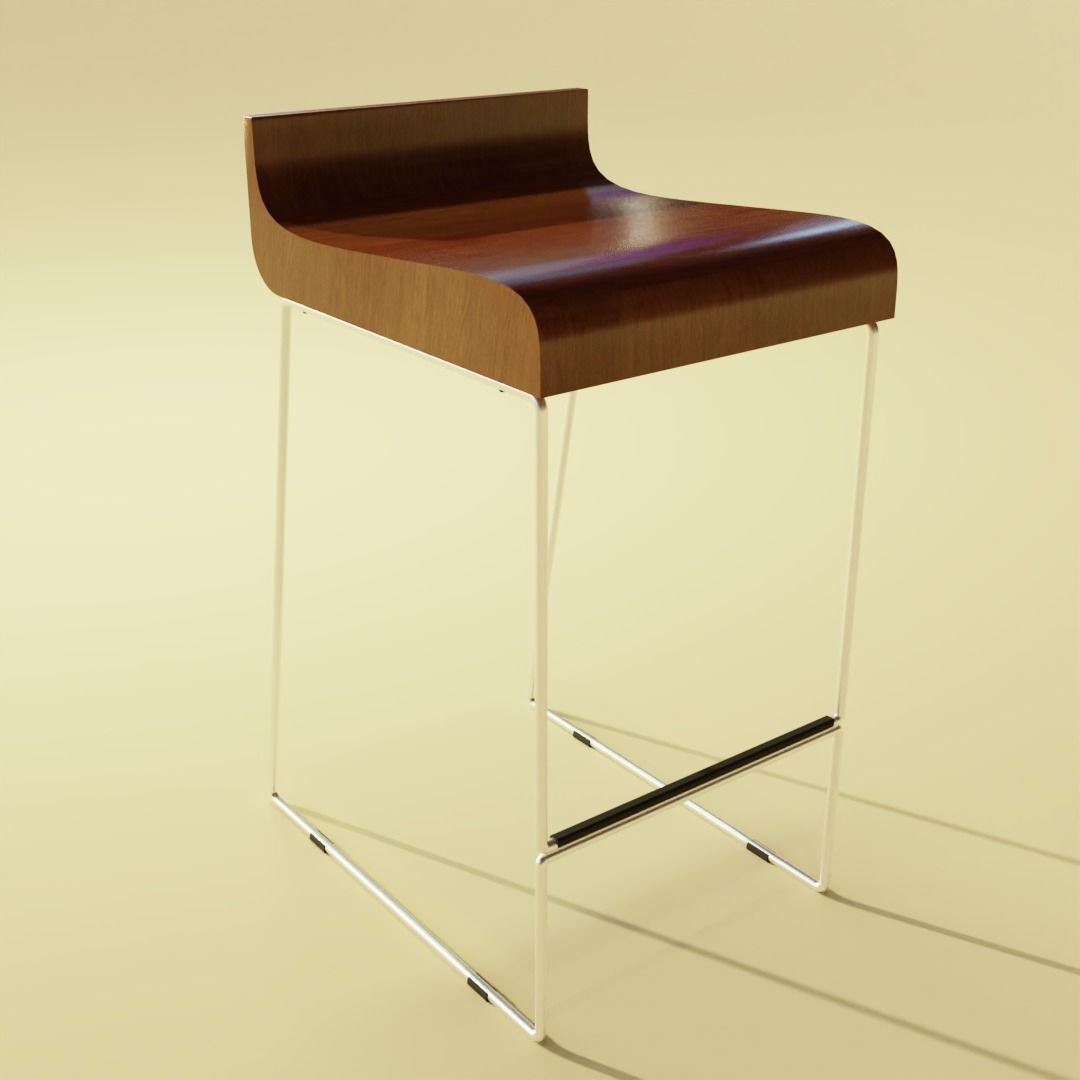 Industrial Bar Stool Low-poly 3D model_3
