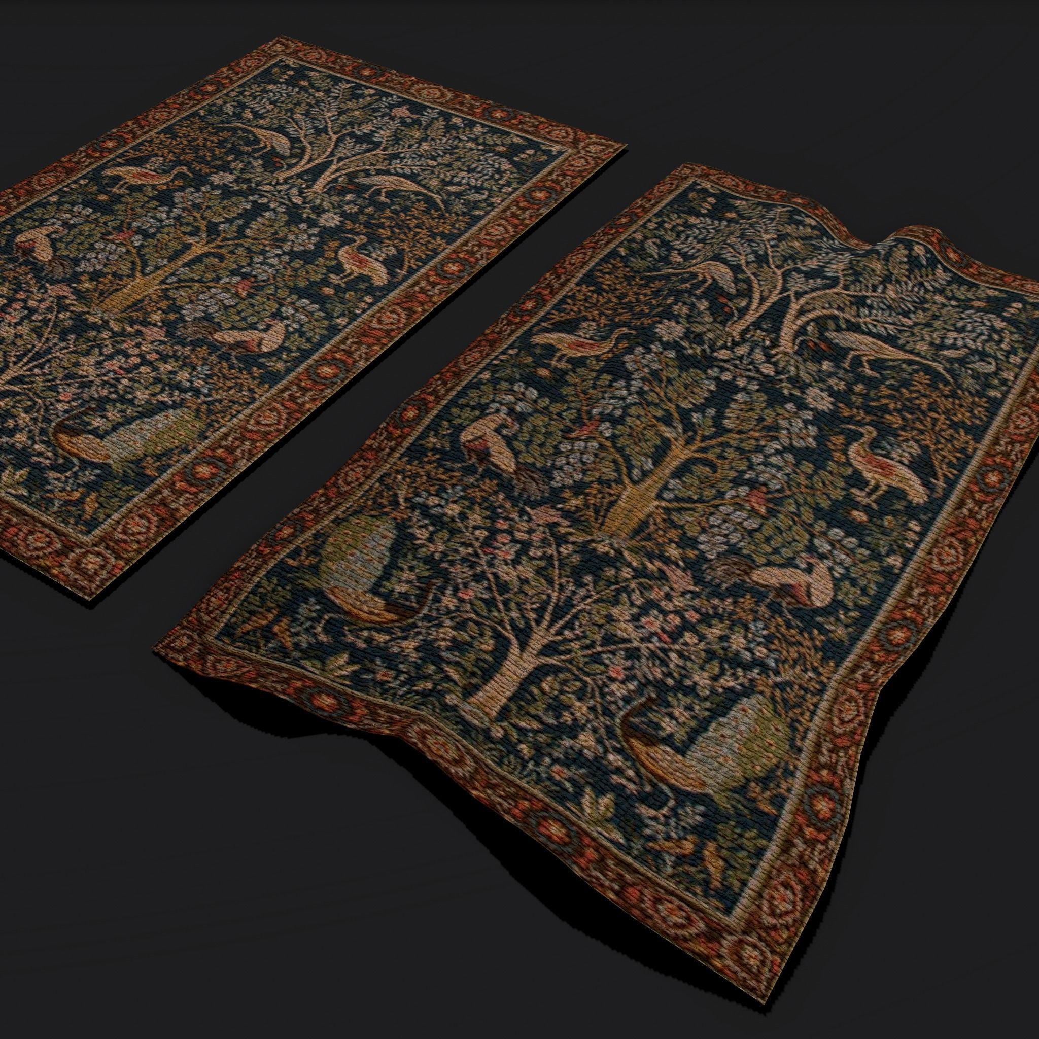 Medieval Birds Tapestry Low-poly 3D model_9