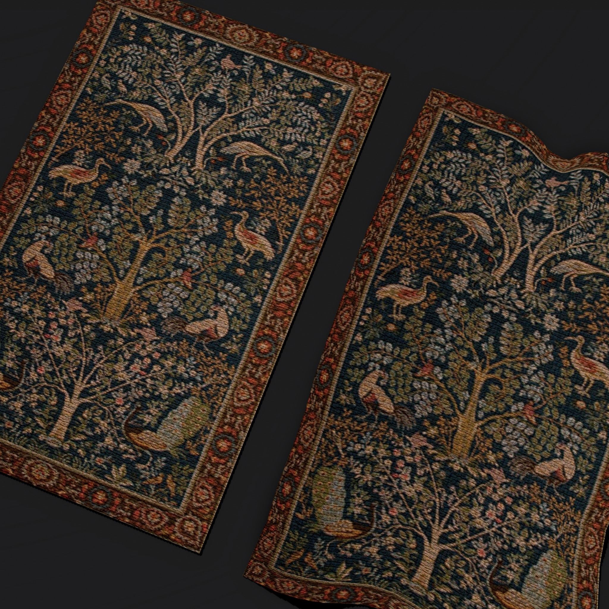 Medieval Birds Tapestry Low-poly 3D model_8