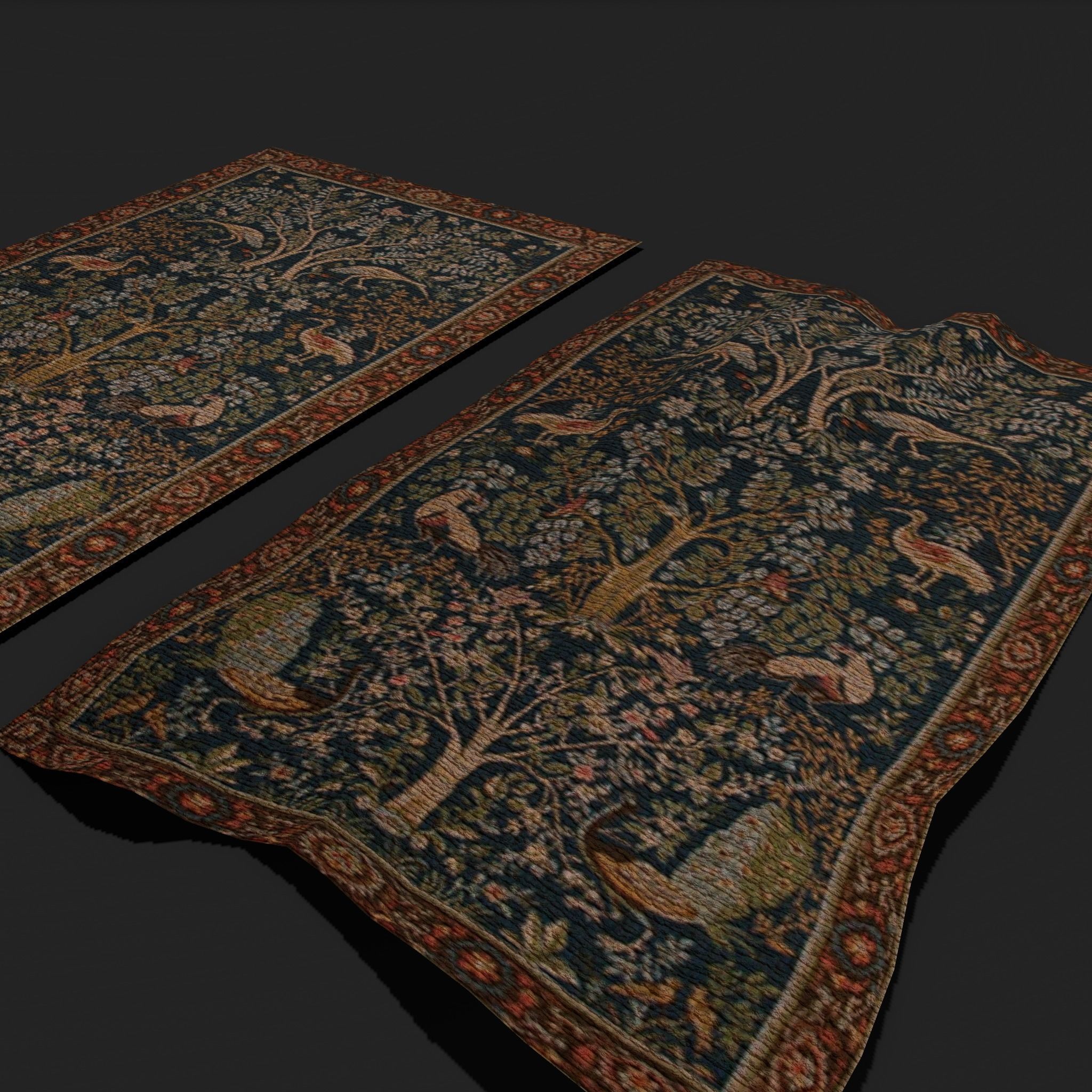 Medieval Birds Tapestry Low-poly 3D model_18