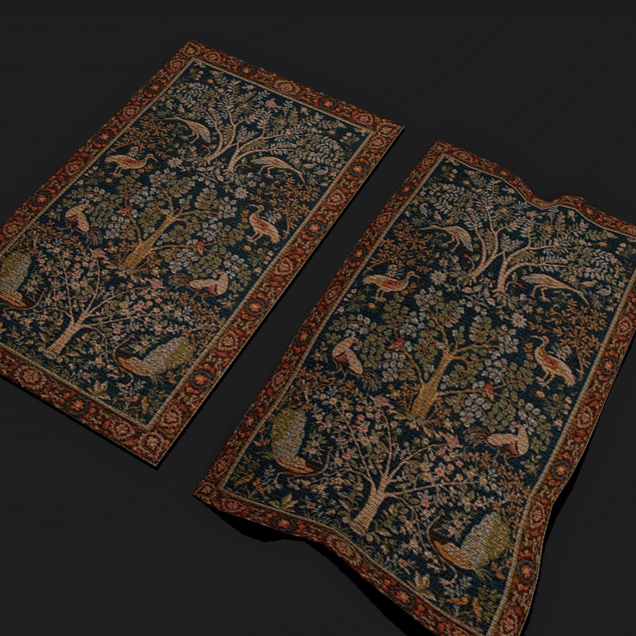 Medieval Birds Tapestry Low-poly 3D model_4