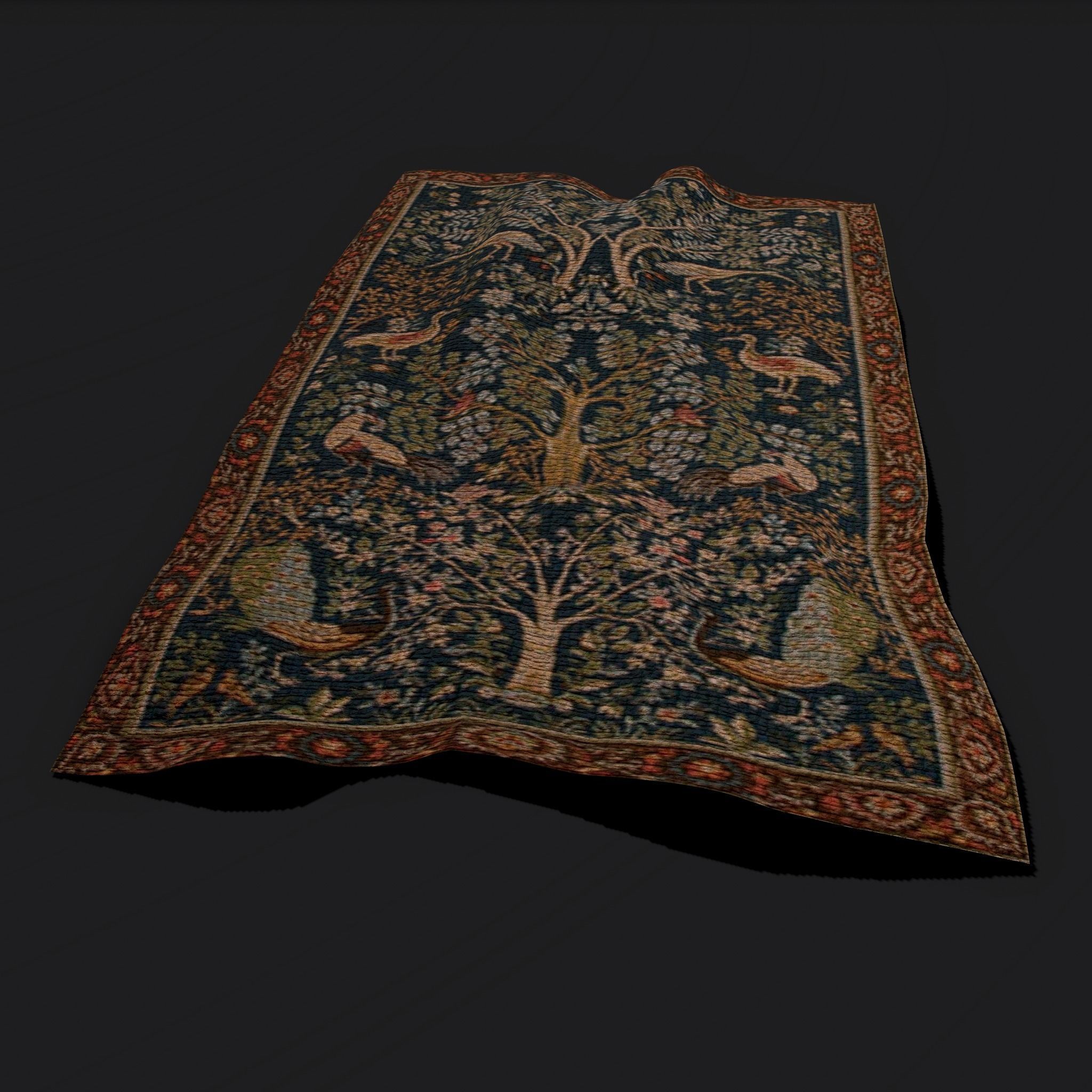 Medieval Birds Tapestry Low-poly 3D model_10